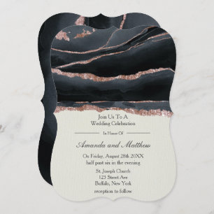 Black and Rose Gold Agate Wedding Invitations 