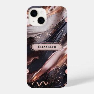 Black and Rose Gold Background Personalised Design iPhone 14 Case