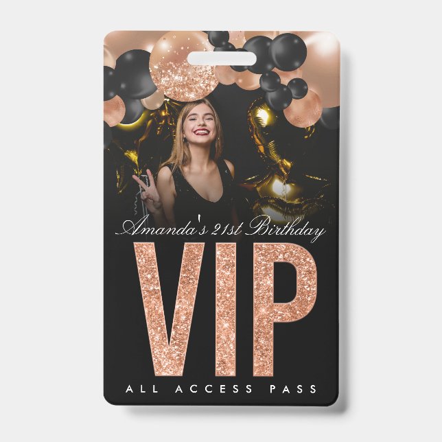 Black and Rose Gold Customisable VIP All Access ID Badge (Front)