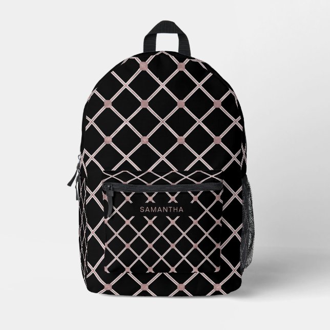 Black and Rose Gold Diamond Lines (3) Printed Backpack (Front)
