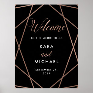 Black and Rose Gold Diamond Wedding Welcome Poster
