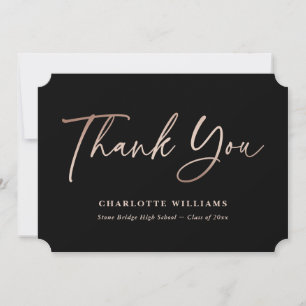 Black and Rose Gold Elegant Script Graduation Thank You Card
