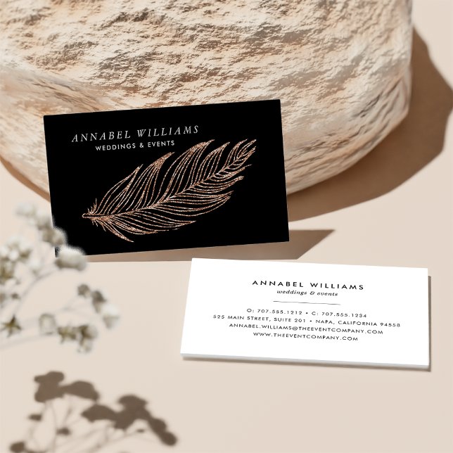 Black and Rose Gold Faux Glitter Feather Business Card (Creator Uploaded)