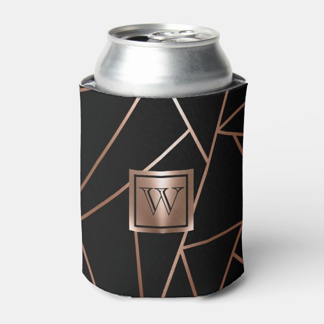 Black and Rose Gold Geometric Can Cooler (Can Front)