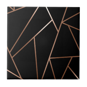 Black and Rose Gold Geometric Ceramic Tile