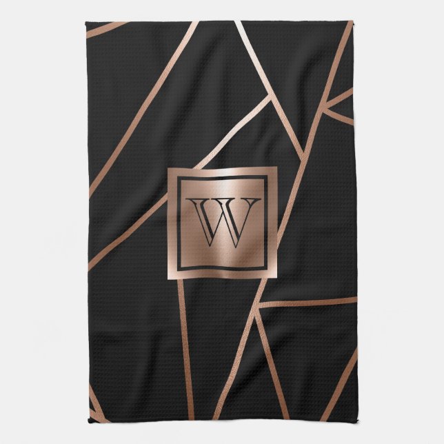 Black and Rose Gold Geometric Tea Towel (Vertical)