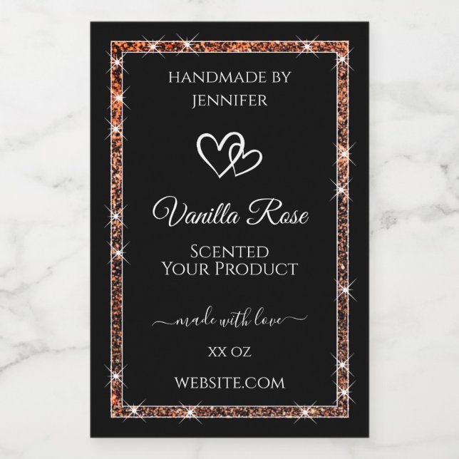 Black and Rose Gold Glitter Frame Product Labels (Single Label)