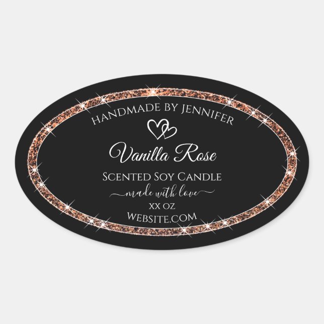 Black and Rose Gold Glitter Frame Product Labels (Front)
