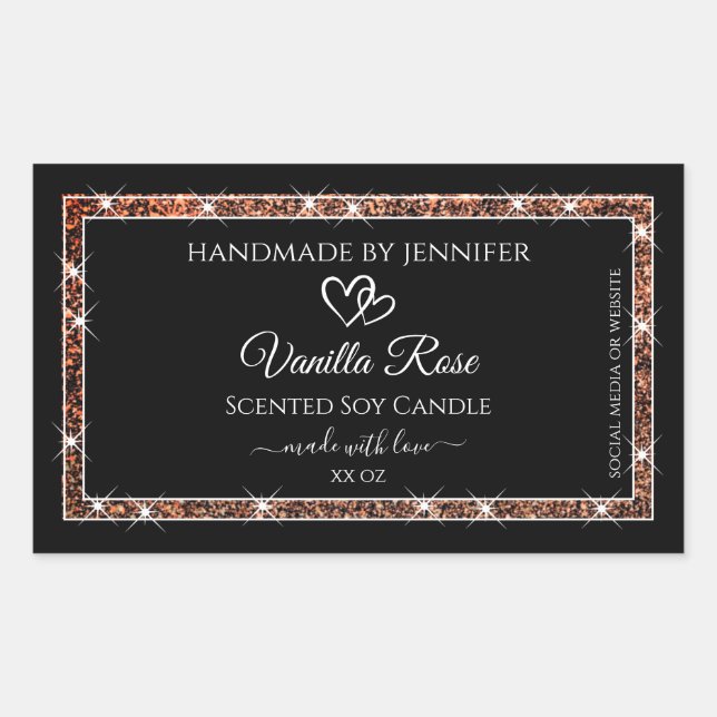 Black and Rose Gold Glitter Frame Product Labels (Front)