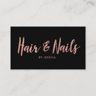 Black and Rose Gold Hair and Nails Beauty Salon Business Card