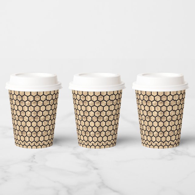 Black and rose gold honeycomb graphic pattern paper cups (Multi)