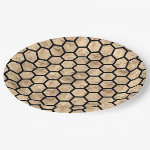 Black and rose gold honeycomb graphic pattern paper plate
