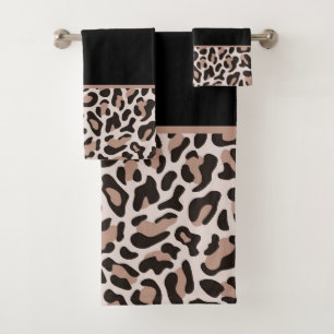 Black and Rose Gold Leopard Print Trendy Bath Towel Set