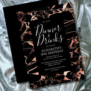 Black and Rose Gold Marble 30th Birthday  Invitation