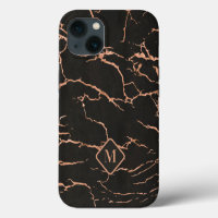 Black and rose gold marble texture monogram