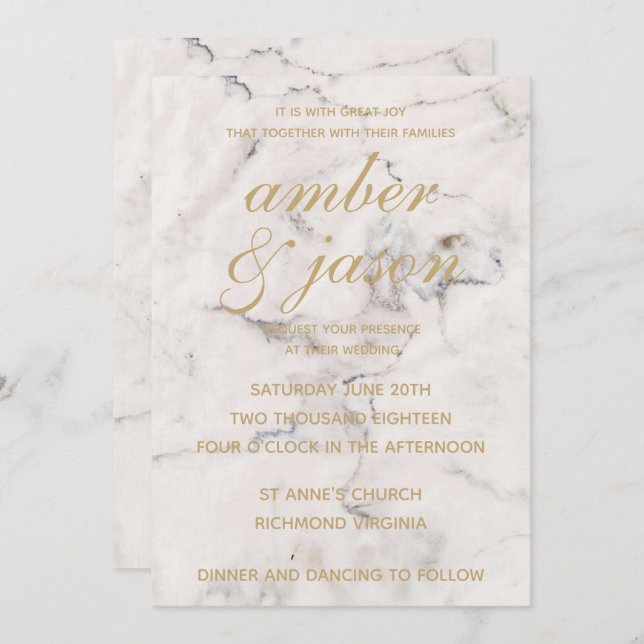 Black and Rose Gold Marble Wedding Invitation (Front/Back)