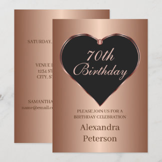 Black And Rose Gold Minimalist Heart Birthday Invitation