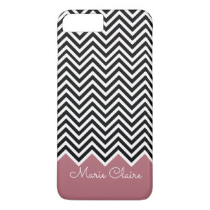Black and rose gold Modern Chevron Custom Monogram iPhone 8 Plus/7 Plus Case