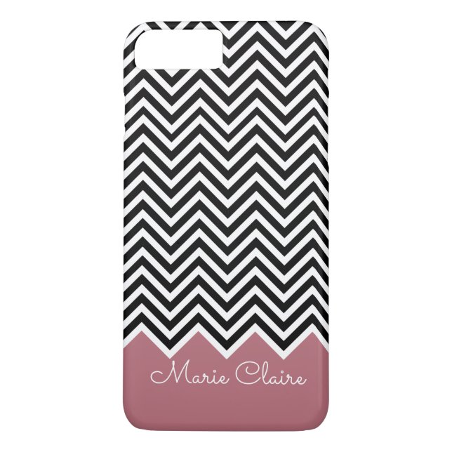Black and rose gold Modern Chevron Custom Monogram Case-Mate iPhone Case (Back)