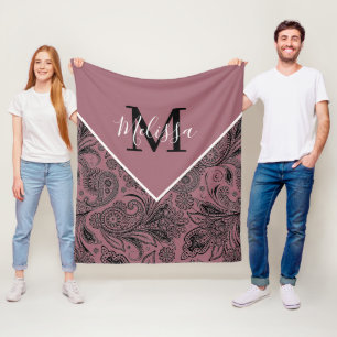 Black and rose gold paisley fleece blanket