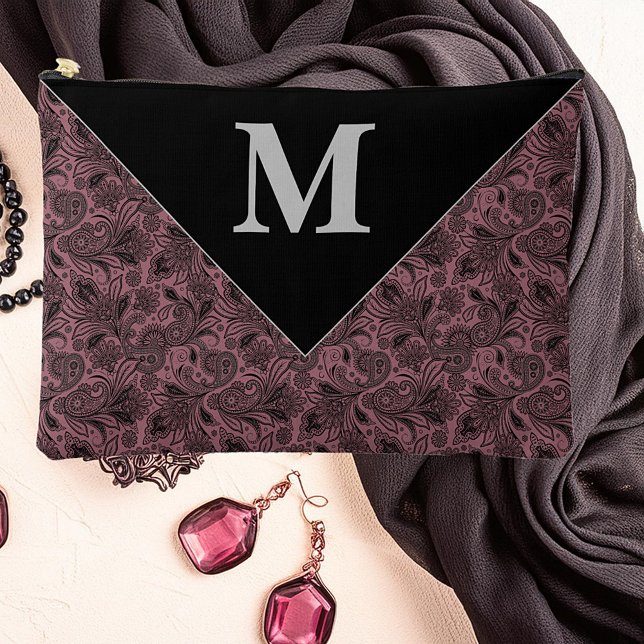 Black and rose gold paisley monogram accessory pouch (Creator Uploaded)