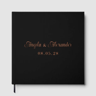 Black and Rose Gold Pretty Curly Script Wedding Guest Book