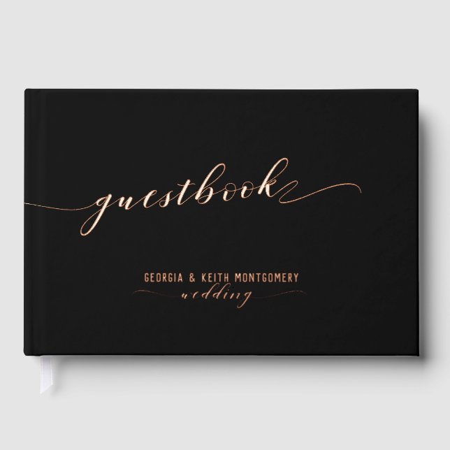 Black And Rose Gold Script Elegant Wedding 2 Guest Book (Front)