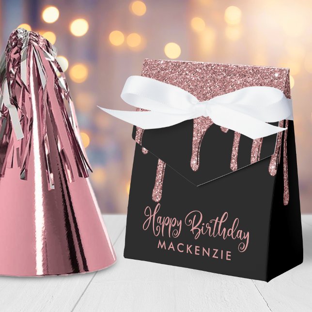 Black and Rose Gold Sparkle Glitter Drips Birthday Favour Box (Black and Rose Gold Sparkle Glitter Drips Birthday Favor Box)