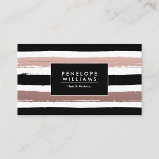 Black and Rose Gold Stripes Business Card