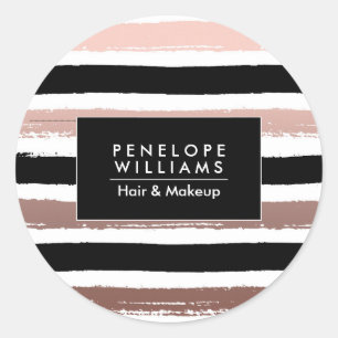 Black and Rose Gold Stripes Classic Round Sticker
