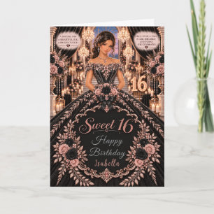 Black and Rose Gold Sweet 16 Celebration Card