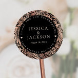 Black and Rose Gold Wedding Thank You  Classic Round Sticker<br><div class="desc">These Black and Rose Gold Thank You Stickers are a great way to add a little more personalisation to your big day. The rose gold floral details and black colour palette is elegant and perfect for a romantic celebration. These stickers will be great for weddings, wedding showers, anniversaries and more!...</div>