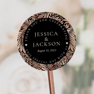 Black and Rose Gold Wedding Thank You  Classic Round Sticker