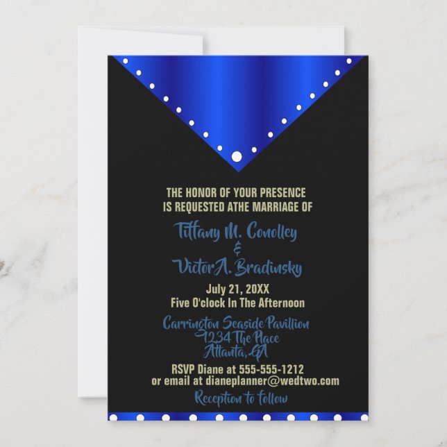 Black and Royal Blue Elegant Modern Wedding  Invitation (Front)