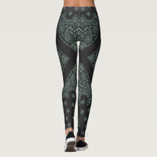 Black and Sage Bandana Boho Leggings