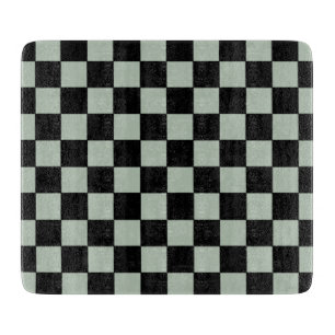 Black and Sage Green Checkered Cutting Board
