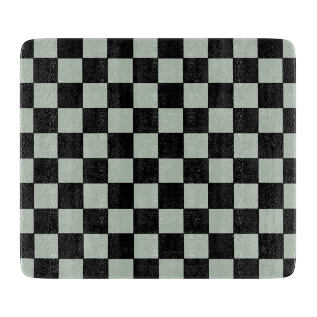 Black and Sage Green  Checkered Cutting Board (Front)