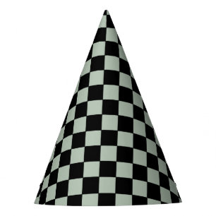 Black and Sage Green  Checkered Party Hat