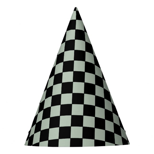 Black and Sage Green  Checkered Party Hat (Front)