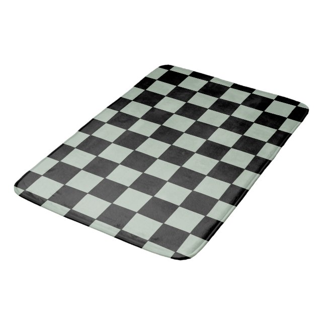 Black and Sage Green  Chequered Bath Mat (Angled)
