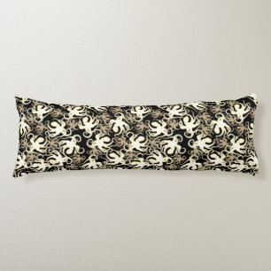 Black And Sepia Repeating Motif   Octopus Pattern Body Cushion