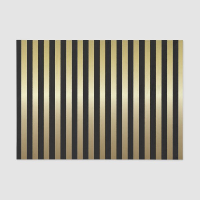 Black and Shimmery Gold Stripes Tissue Paper (Front)