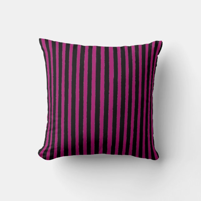 Black and Shocking Pink Stripes Pattern Cushion (Front)