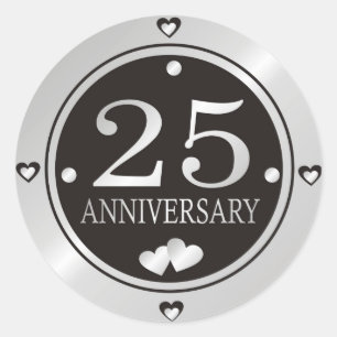 Black And Silver 25th Wedding Anniversary  Classic Round Sticker