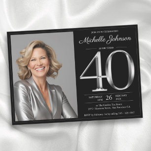 Black and Silver 40th Birthday Invitation