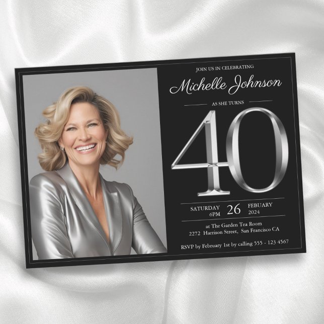Black and Silver 40th Birthday Invitation (Black and Silver 40th Birthday Invitation)
