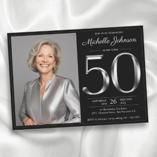 Black and Silver 50th Birthday Invitation