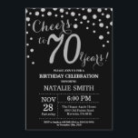 Black and Silver 70th Birthday Diamond Invitation<br><div class="desc">70th Birthday Invitation with Black and Silver Glitter Diamond Background. Silver Confetti. Adult Birthday. Male Men or Women Birthday. For further customisation,  please click the "Customise it" button and use our design tool to modify this template.</div>