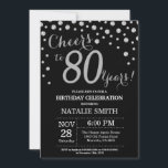 Black and Silver 80th Birthday Diamond Invitation<br><div class="desc">80th Birthday Invitation with Black and Silver Glitter Diamond Background. Silver Confetti. Adult Birthday. Male Men or Women Birthday. For further customisation,  please click the "Customise it" button and use our design tool to modify this template.</div>