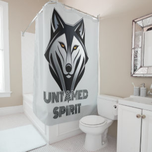 Black and Silver Alpha Wolf with Geometric Details Shower Curtain